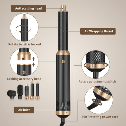 5 in 1 Blow Dryer Brush, Upgrade Hair Dryer Brush Air Curler Air Curling Wrap Styler, Detachable Hot Air Brush Negative Ion Curling Brush Iron, Hair Styling Tools for Drying Curling Straightening