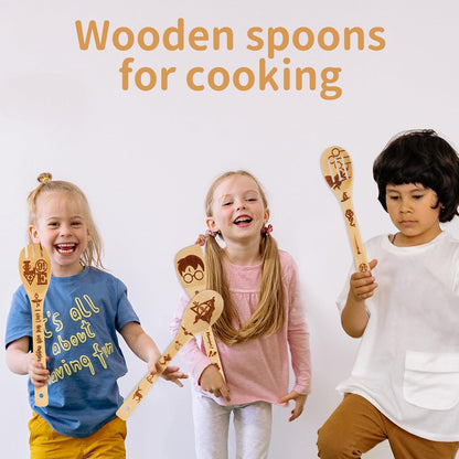 Wooden Spoons for Cooking Utensils Set 7pcs - Harry Gifts for Women Kitchen Accessories, Magic Wizard Spoon