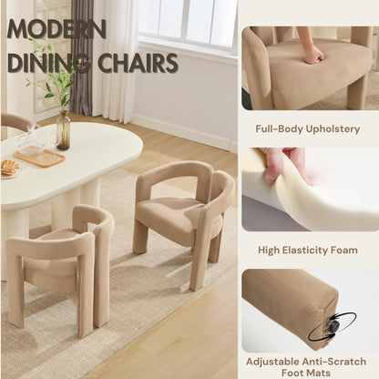Hyfirm Upholstered Barrel Dining Chairs Set of 6, Khaki Velvet Kitchen Accent Chairs with Arms Modern Side Chairs for Dining Room Bedroom Vanity Reception
