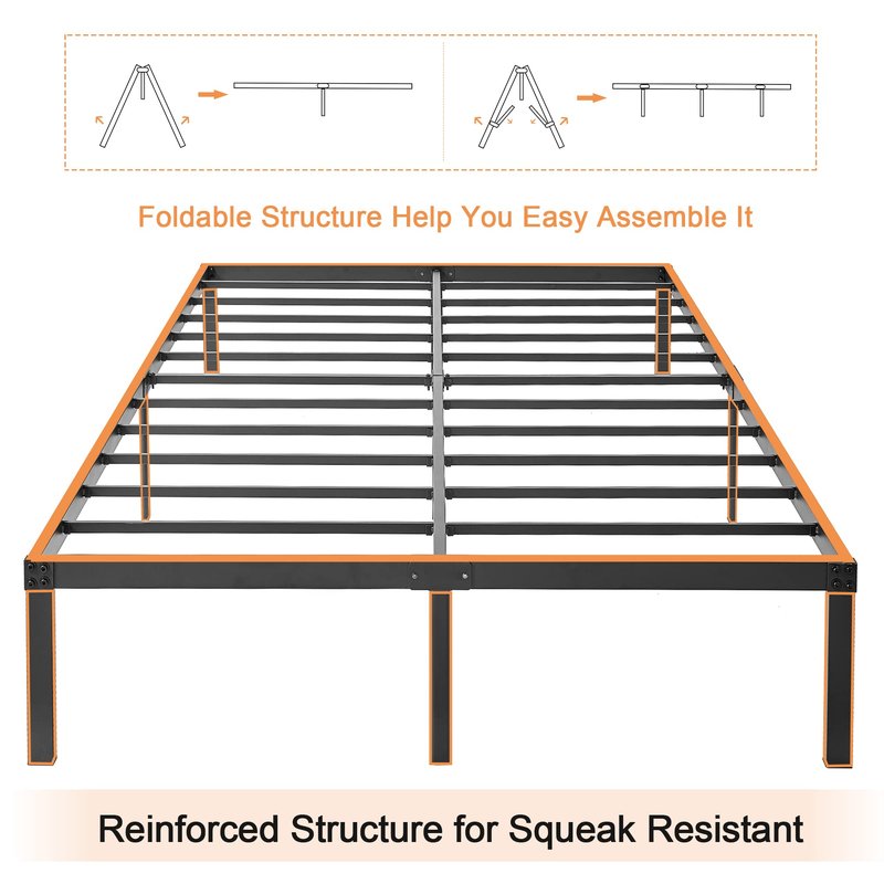 VECELO 16" Full Size Metal Platform Bed Frame,Heavy Duty Steel Slat/Easy Assembly Mattress Foundation/No Box Spring Needed
