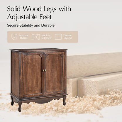 The support you need Solid Wood Sideboard with Adjustable Feet, 2 Shelves Storage Accent Cabinet with Double Doors, Farmhouse Buffet for Living Room, Dining Room & Entryway, Walnut