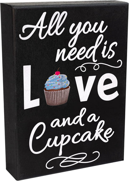 JennyGems All You Need is Love and a Cupcake Wooden Sign - Bakery Signage and Decor Gift for Cupcake Lovers, Made in USA