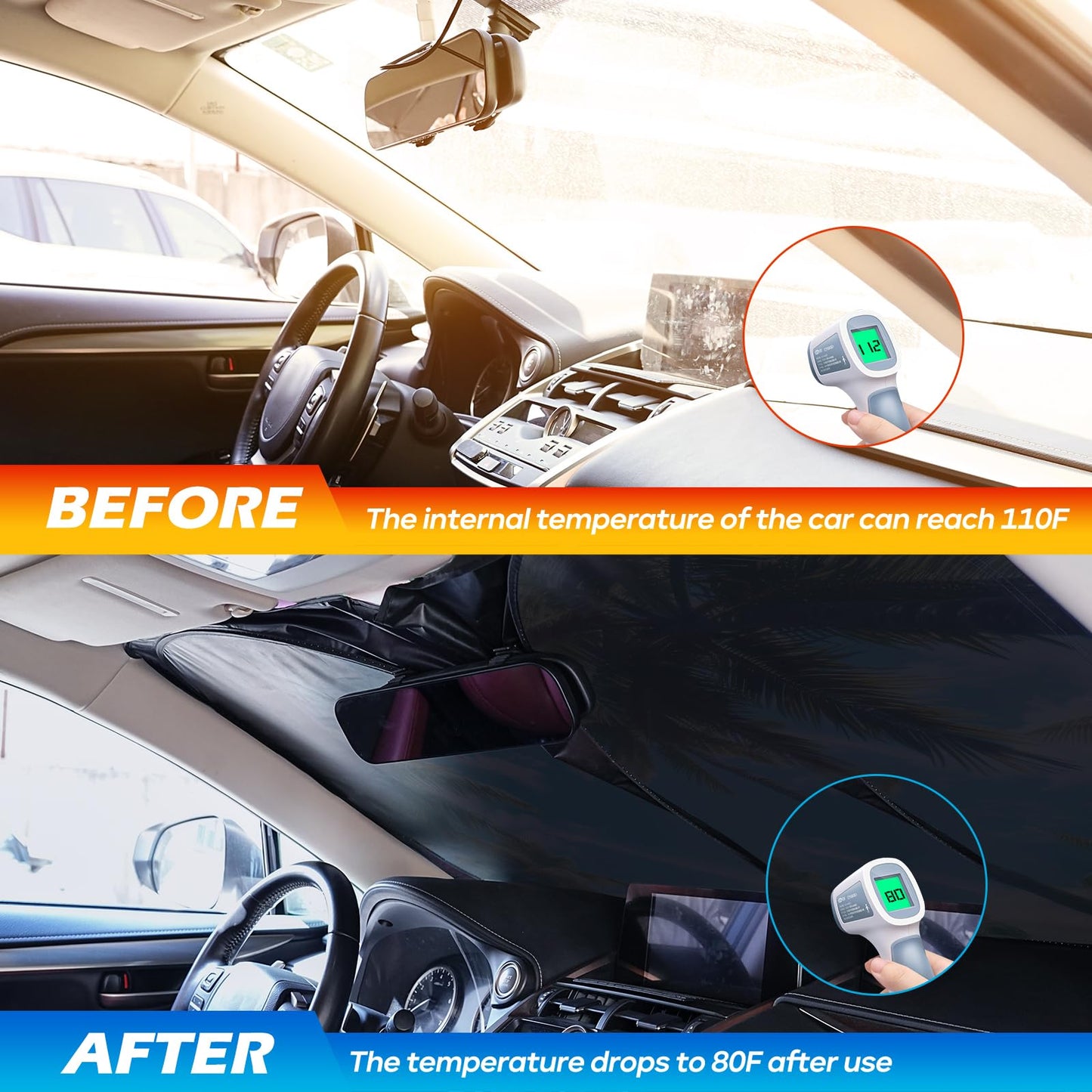 Windshield Sun Shade - Car Windshield Sun Shade for UV Protection Heat Reduction 2025 Sun Visor for Car Interior (55"x31.5")