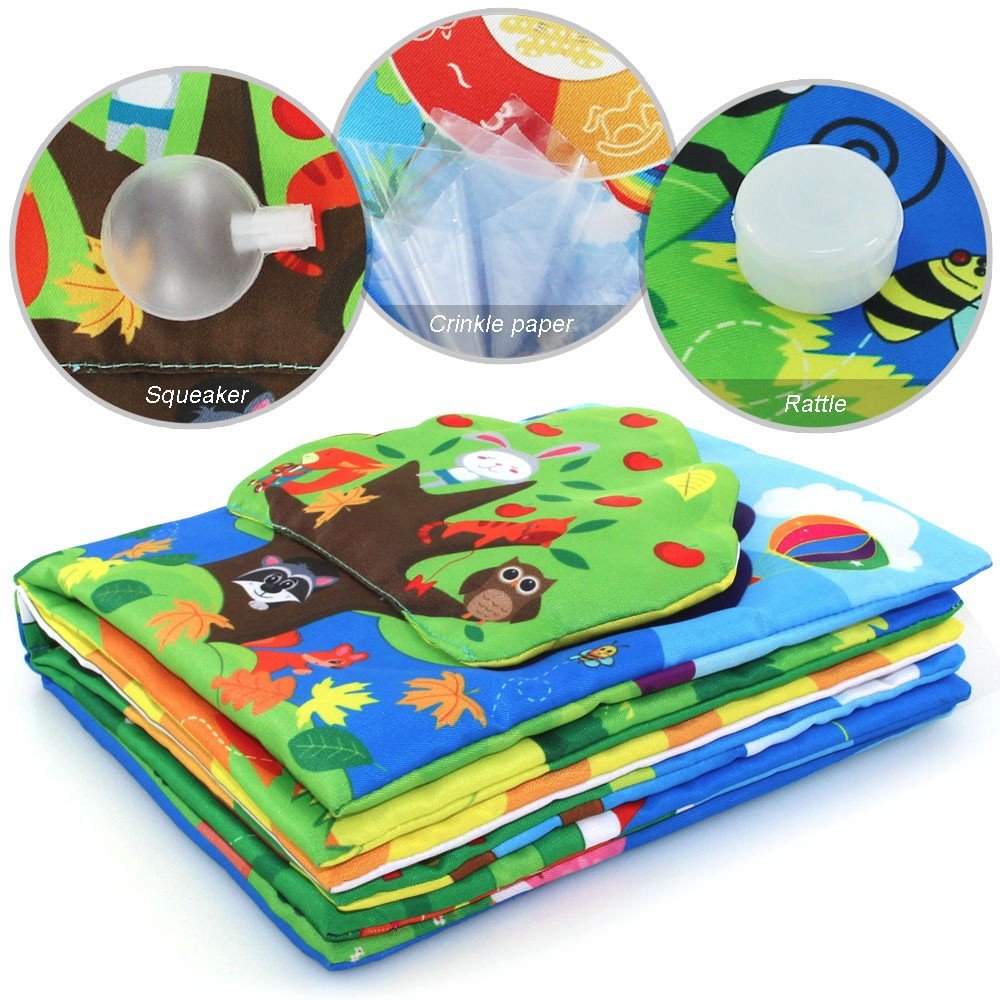 Infant Soft Book, Baby Books 6 to 12 Months, Cute Montessori Educational Newborn Baby Toys 0-3 Months, Nontoxic Fabric Touch & Feel Crinkle Cloth Books for Babies, Infants, Toddlers Visual Stimulating