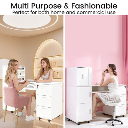 Pekdi Nail Desk for Nail Tech, Professional Manicure Table Nail Station with Power Outlets,Storage Drawers & Cabinet for Beauty Salon, Spa & Home Workstation