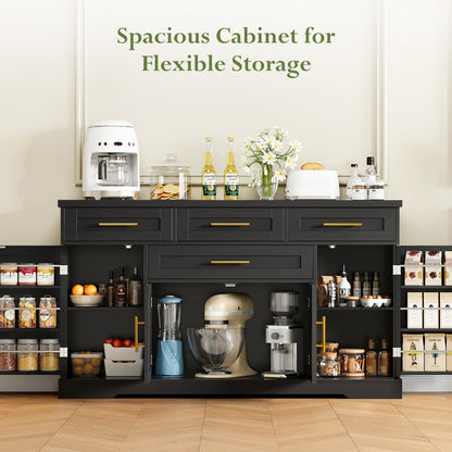 Concho 54" Buffet Cabinet with Storage, Kitchen Sideboards Small Coffee Bar Cabinet with 4 Drawers, Modern Kitchen Storage Cabinet for Living Room, Jet Black