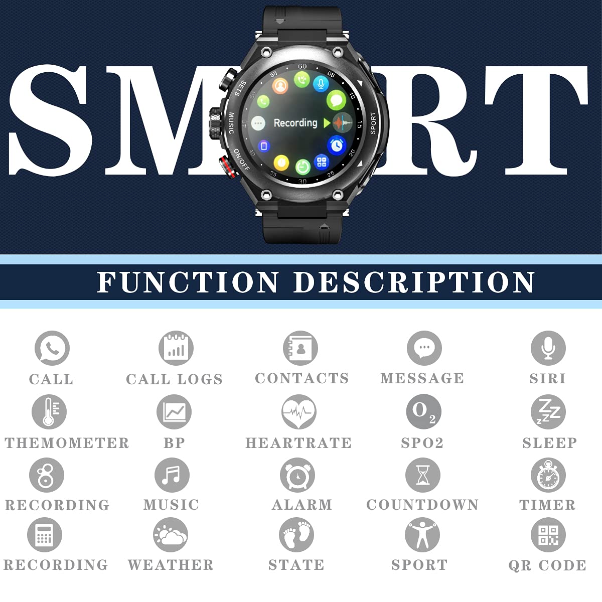Desong Smart Watch with Earbuds 3 in 1 Round Fitness Tracker 1.28inch Smartwatch for Men Answer/Make Call Speaker Recording Sleep Monitor Sports Smart Watch Long Time Standby