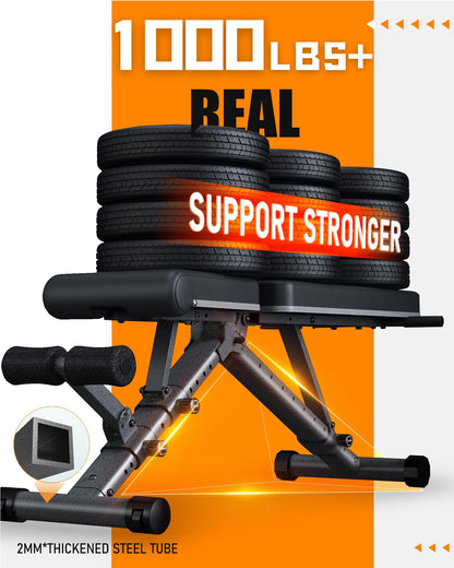 BARWING Adjustable Weight Bench Workout Bench, 1000 LB Heavy Duty Incline Decline Bench for Home Gym, Easy Assembly Foldable Training Lifting Bench, Ultra Short Gap 2025 New Version