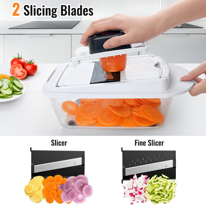 12 Blade All-in-1 Vegetable Chopper Mandoline Slicer with Container, Spiralizer with Containers, Food Chopper, Onion Chopper, Veggie Cutter for Salad, Kitchen Gadgets Accessories Essentials, White