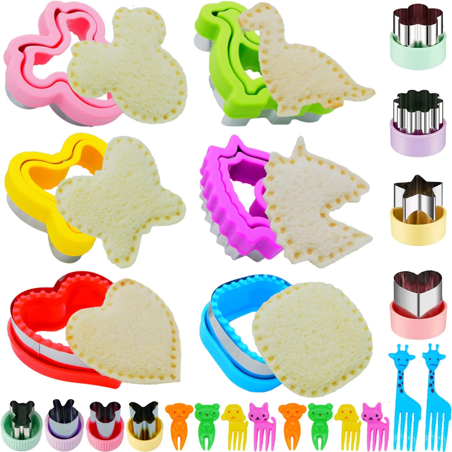 BANIC Uncrustable Sandwich Cutter, 24Pcs Sandwich Cutter and Sealer, Crustless Sandwich Cutter Heart Star Unicorn Dino Butterfly etc, Lunch & Bento Box Accessories