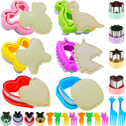 BANIC Uncrustable Sandwich Cutter, 24Pcs Sandwich Cutter and Sealer, Crustless Sandwich Cutter Heart Star Unicorn Dino Butterfly etc, Lunch & Bento Box Accessories