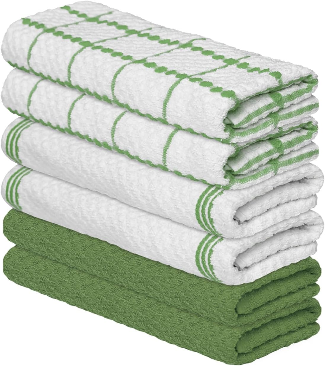 15x25 Inch Set 6 Artoid Mode Ring Spun Cotton Green Kitchen Dish Towels, Ultra Soft Absorbent Quick Drying Household