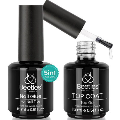 Beetles Gel Nail Kit Short Almond with Nail Dehydrator and Primer, 576Pcs Half Matte Etch-X Gel Nail Tips Solid Nail Glue Mini Nail Lamp Acrylic Nail Tips Easy DIY Nail Extension Set Gift for Women