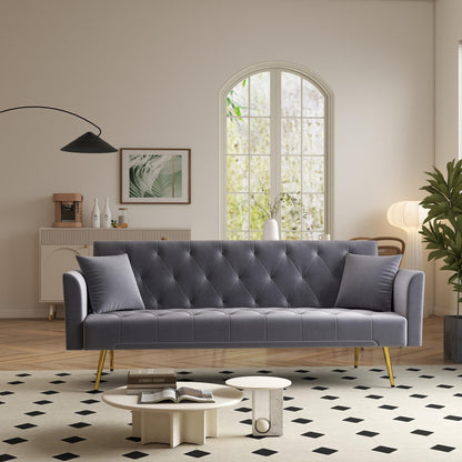 KEIKI 72" Futon Sofa Bed, 2-in-1 Loveseat, Velvet Upholstered Couches for Living Room, Sofa Sleeper for Small Space, Comfy Rest Folding Bed, Modern Apartment Essentials for Bedroom, Gray