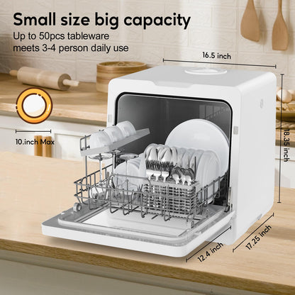 SEAGTOM Portable Dishwashers for Camping and Home with 5l Water Tank, Hose, LED Light, 10 Wash Programs, Baby Care Mode, Dual Water Supply and 1h Hot Air Drying