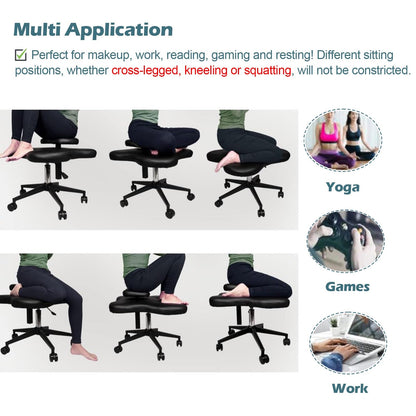 JLXJYS Kneeling Chair Faux Leather Kneeling Office Chair Height-Adjustable, Ergonomic Kneeling Chair Rolling ADHD Desk Chairs for Adults, Meditation Seat Stool