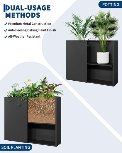 GarveeTech Carbon Steel Planter Box, 2 Pack, 38" Lx10 Wx30 H Raised Garden Bed with Drainage Holes, Heavy-Duty Metal Plant Container, Outdoor Rectangular Planter for Flowers Vegetables Herbs & Shrubs