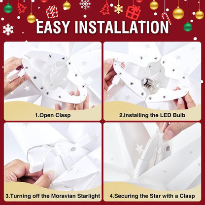 GALACOVE 23" Plug-in Moravian Star Outdoor Light with Timer, Warm White 3D PVC Christmas Star IP44 Waterproof Hanging Decoration for Porch, Garden, Wedding, Indoor Holiday Display