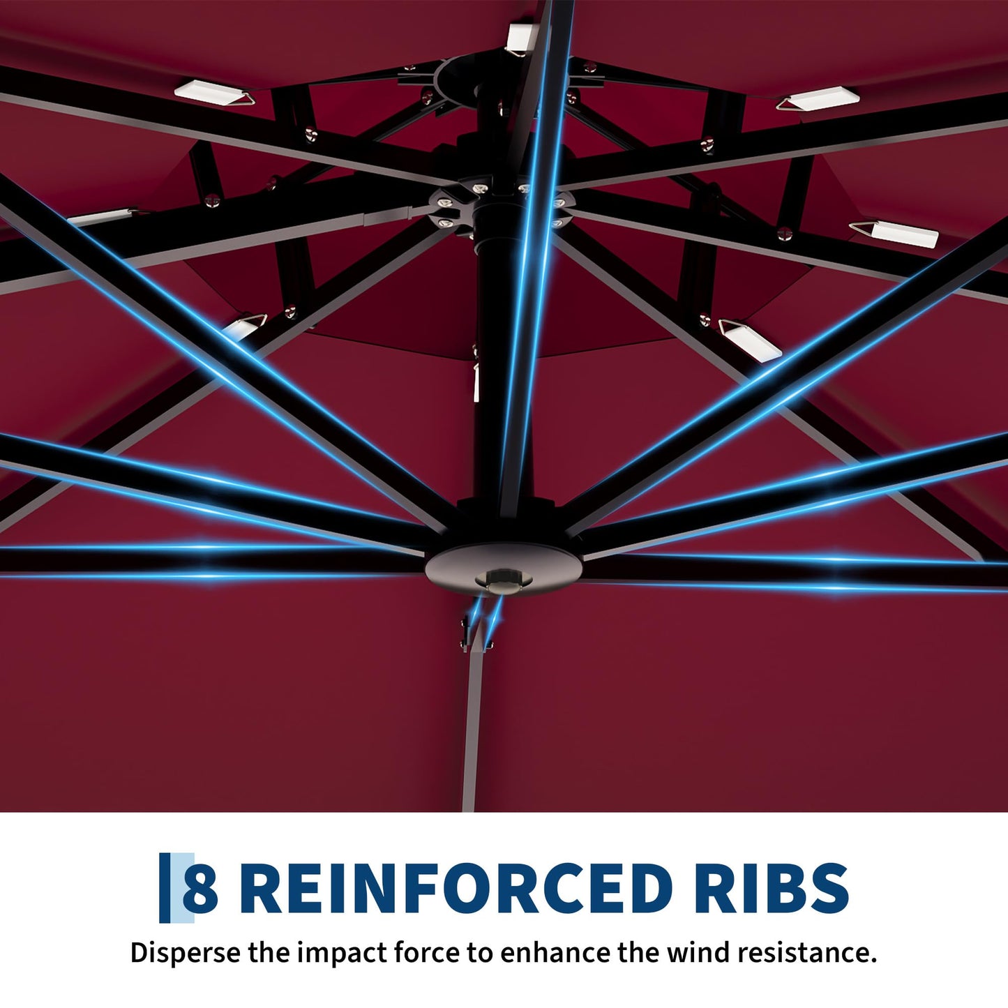 10x10 ft Round Outdoor Umbrella, Cantilever Patio Umbrella with 360° Rotation & Adjustable Height, Heavy Duty Aluminum Umbrella Outdoor Patio for Garden Poolside,Burgundy Red (Base Not Included)