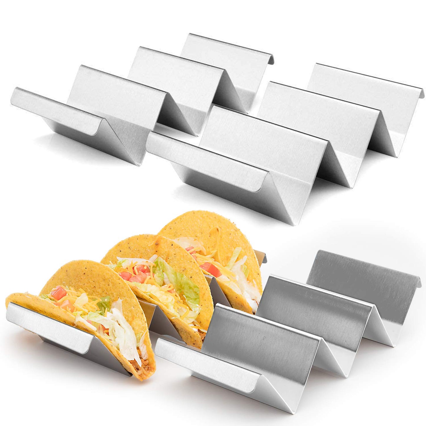 California Home Goods Taco Holders Stainless Steel Set of 4 - Taco Shell Holders - Taco Stainless Stand - Taco Baking Rack - Soft Taco Stand & Hard Taco Holder - Taco Shell Tray - Taco Tuesday Server