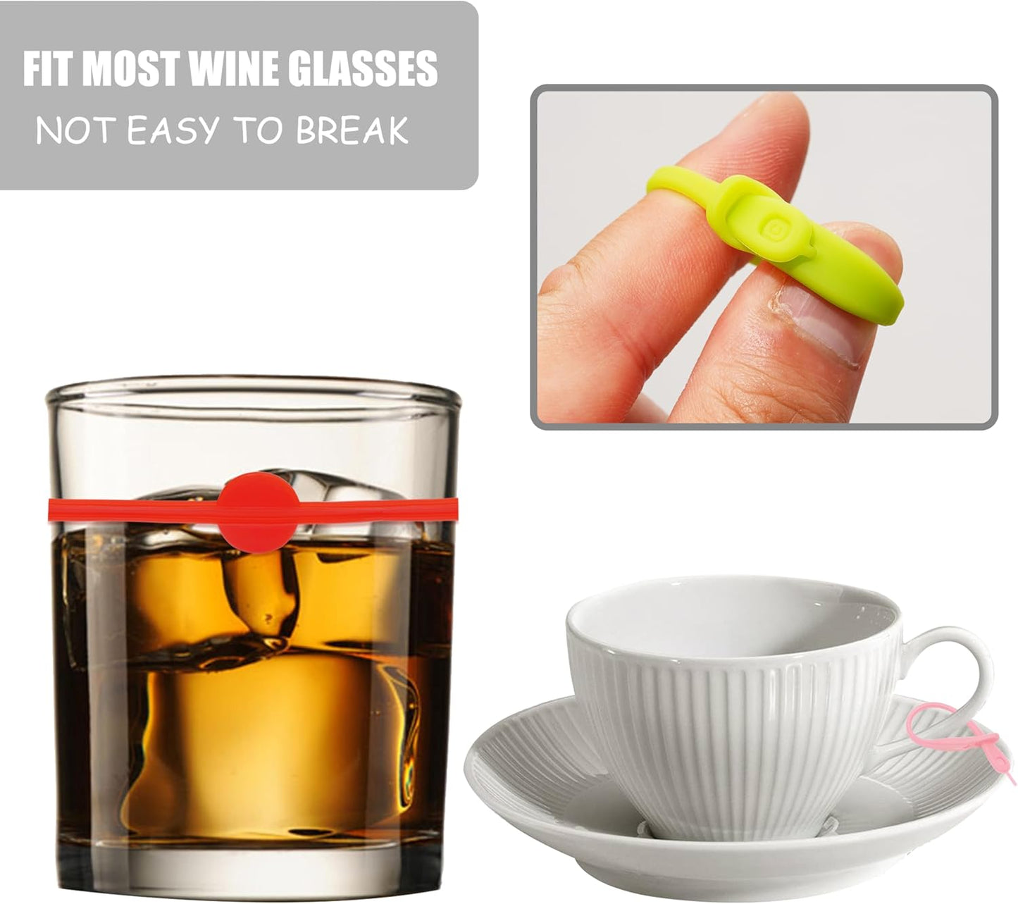 Lasiyanor Cup Markers for Drinks, 24Pcs Silicone Drink Marker Bands for Bar Party Martinis Cocktail Champagne Glasses