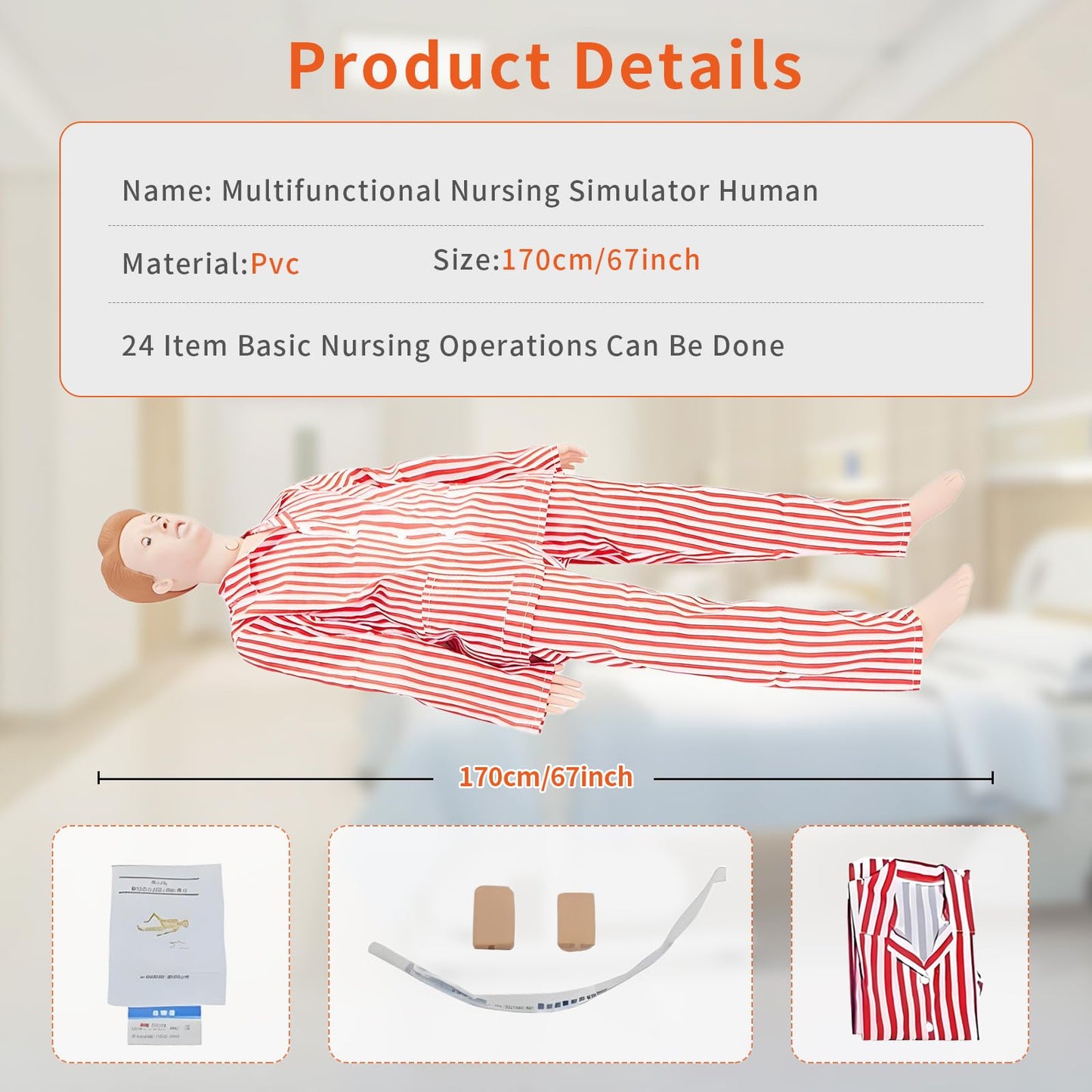 SKUWGW Adult Female Full-Body Anatomical Model, 67in Nursing Training Mannequin for Clinical Skills Training & Patient Care Education - Nursing School Supplies