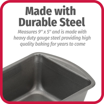 GoodCook Nonstick Loaf Pan Heavy-Duty Steel Bakeware with Easy-Clean Non-Stick Coating, Oven & Dishwasher Safe Pan, 9 x 5-Inch, Gray