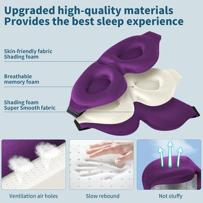 ZGGCD Sleep Mask for Side Sleeper, Light Blocking Sleeping Eye Mask for Women Men, 3D Contoured Cup Night Blindfold, Luxury Eye Cover Eyeshade with Adjustable Strap for Travel, Nap, Purple