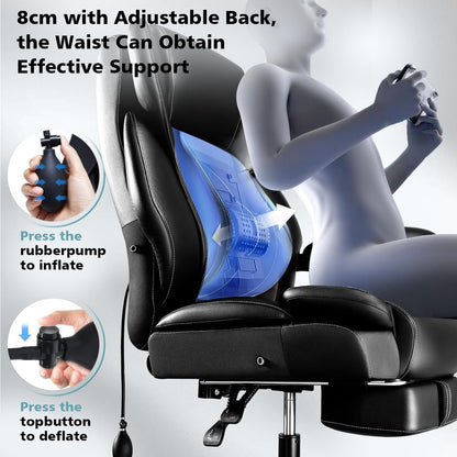 600lbs Big and Tall Office Chair for Heavy People,Heavy Duty Comfy Executive Office Desk Chair with Adjustable Lumbar Support,High Back Reclining PU Leather Computer Chair,Metal Base (Classic, Black)
