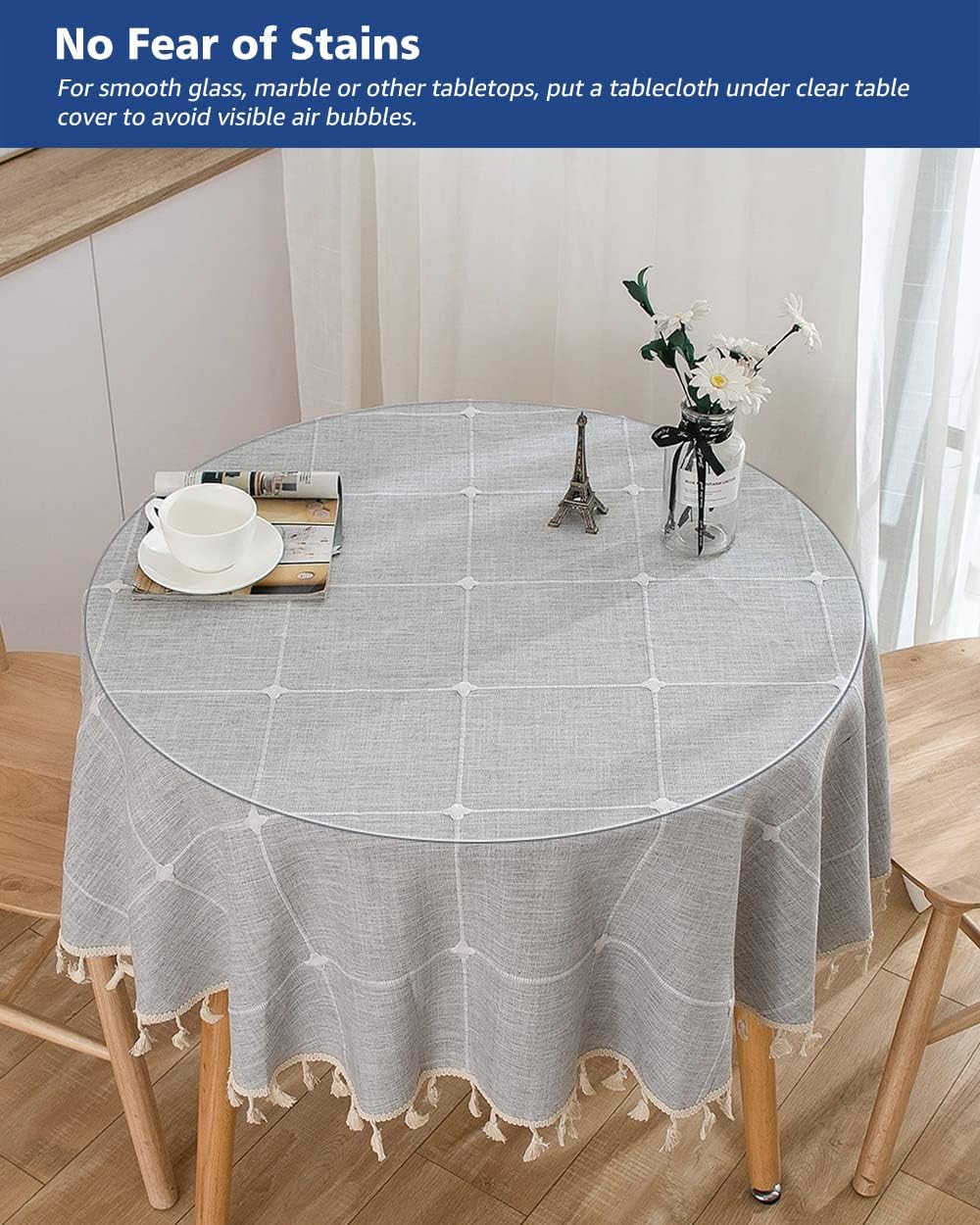 24 Inch Round Clear Dining Room Table Cover Easy Clean Waterproof Plastic Vinyl Table Cloth Protector Wood Furniture