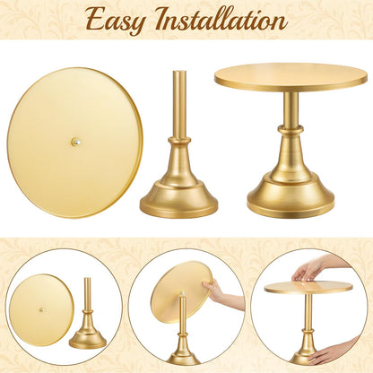 HBlife 3 PCS Gold Cake Stand Set (8"/10"/12" Plate) for 6-10 Inch Cakes, Dessert Table Display Set, Cupcake Stand for Party, Wedding, Birthday, Baby Shower, Anniversary (Metal)