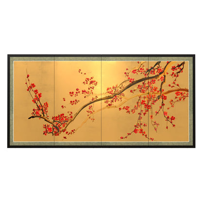 Red Lantern 36" x 72" Plum Tree on Gold Leaf Silk Screen