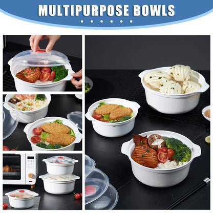 POYIPI 3 Piece Microwave Bowls with Lids Microwave Safe Bowls Microwavable Dishes for Heating Food, Dorm Kitchen Essentials, Cookware Kitchen Supplies, BPA Free