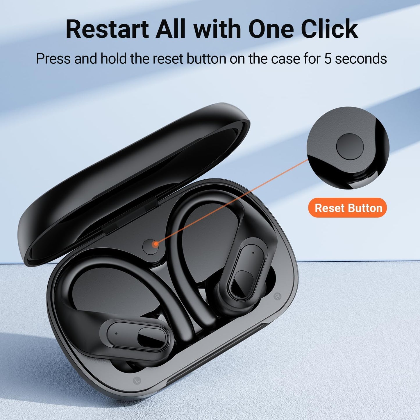 occiam Wireless Earbuds Bluetooth Headphones Ear Buds 96Hrs Playback Sport Over-Ear Waterproof Wireless Headphones Earphones with Earhooks ENC Mics Clear Call for Sport Running Workout (Black)