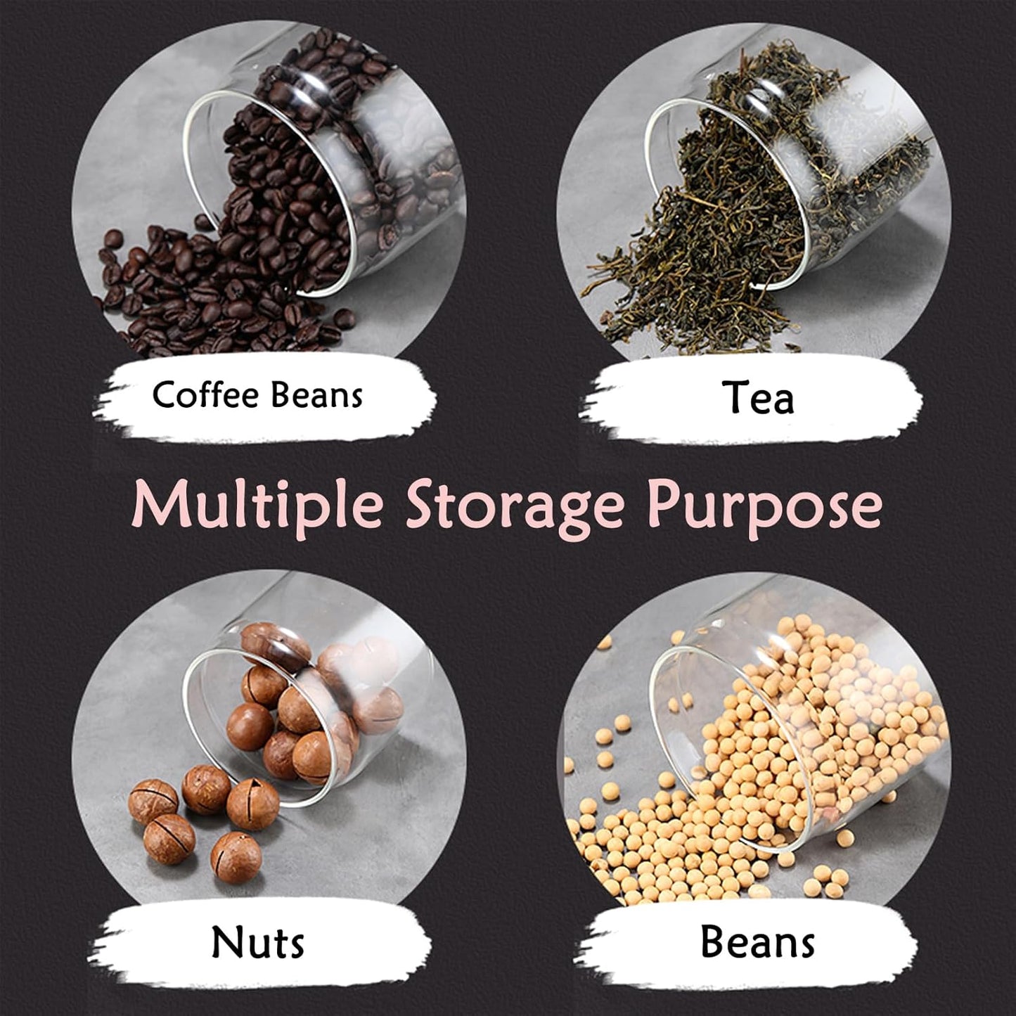 LOEZ Coffee Bean Storage Container, Airtight Borosilicate Glass Canister for Ground Coffee, Tea, Beans, Spices