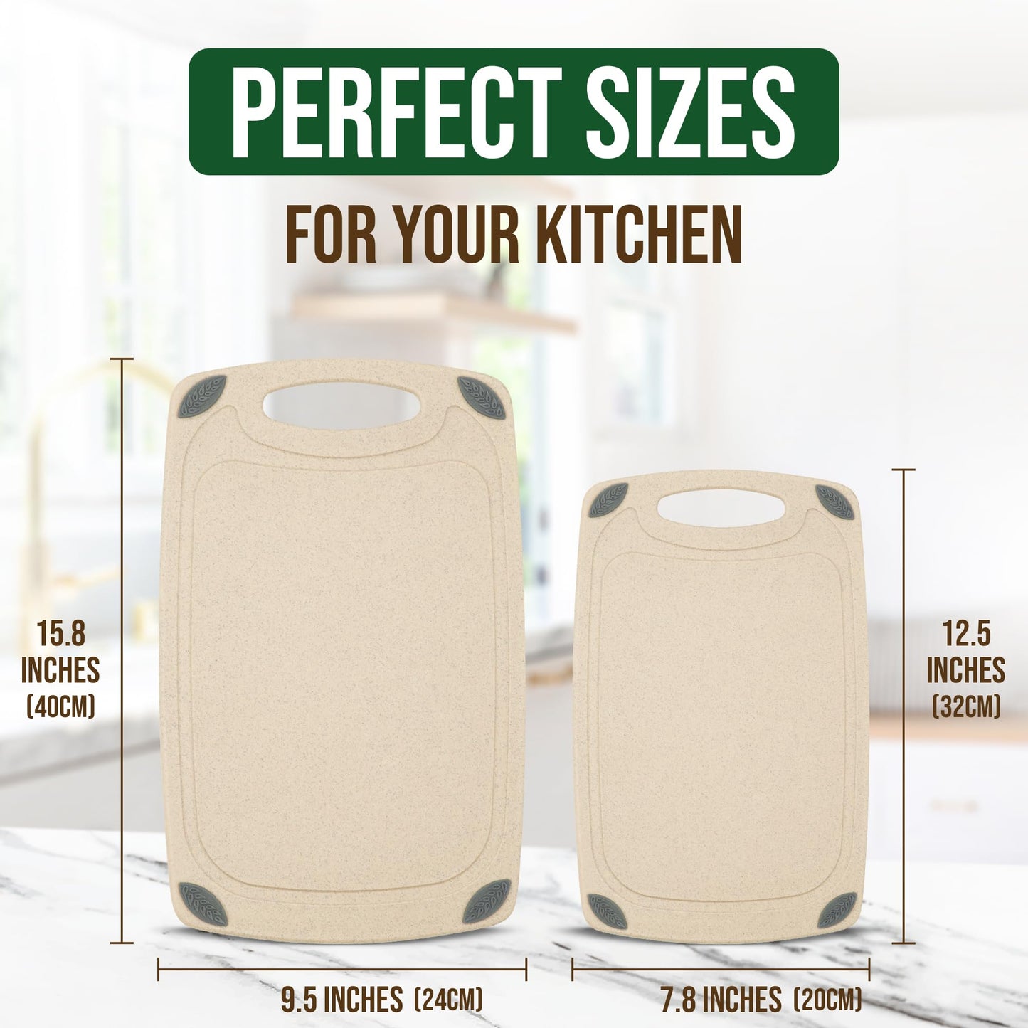 AXIOM CREATIONS 2-Piece Reversible Cutting Board Set Made from Natural Food Grade Wheat Straw Material - Eco-Conscious Alternative to Plastic - Gluten Free & BPA Free Chopping Boards for Kitchen