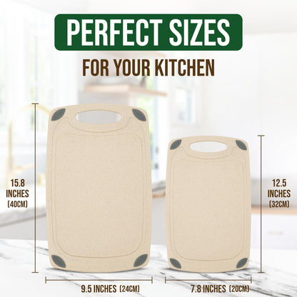 AXIOM CREATIONS 2-Piece Reversible Cutting Board Set Made from Natural Food Grade Wheat Straw Material - Eco-Conscious Alternative to Plastic - Gluten Free & BPA Free Chopping Boards for Kitchen