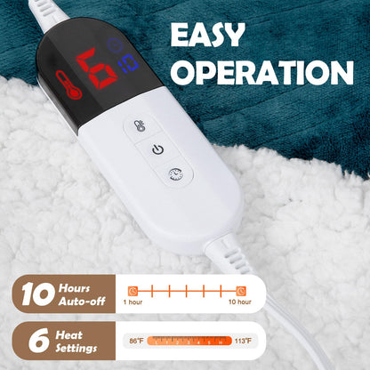HOW'S MY HOUSE Heated Blanket Throw 50" x 60", Electric Blanket with 12 Time Settings & 6 Heating Levels, Over-Heat Protection, Flannel Sherpa Super Cozy with ETL Certification, Gray