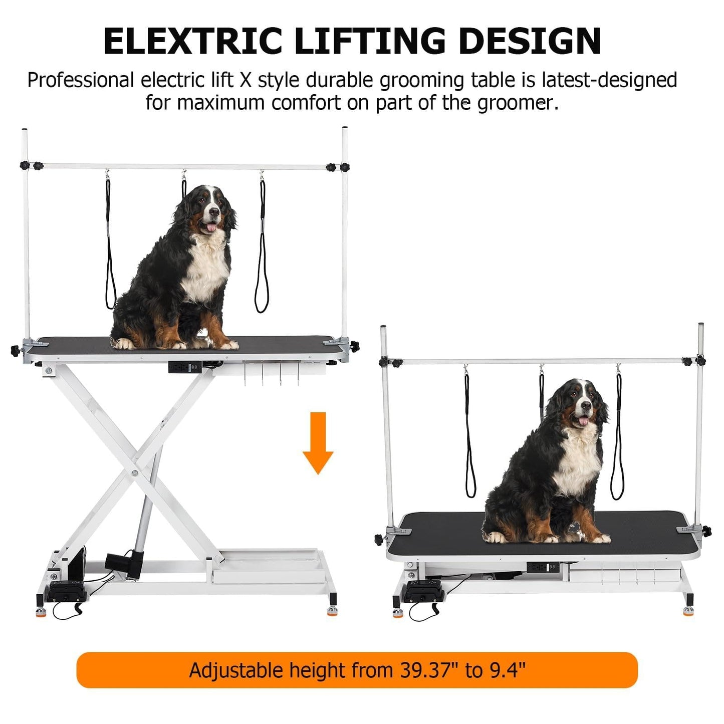 GAOMON 47" Electric Hydraulic Dog Grooming Table - Heavy Duty, 9.4"-39.7" Height Adjustable Grooming Table With 264 Lbs Load Capacity, Non-Slip Waterproof Surface for Pet/Dogs/Cats, White