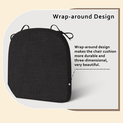 ELFJOY Chair Cushions for Dining Chairs Non-Slip Kitchen Chair Cushions Set of 6 Seat Cushion with Ties for Indoor Kitchen Dining Office Black