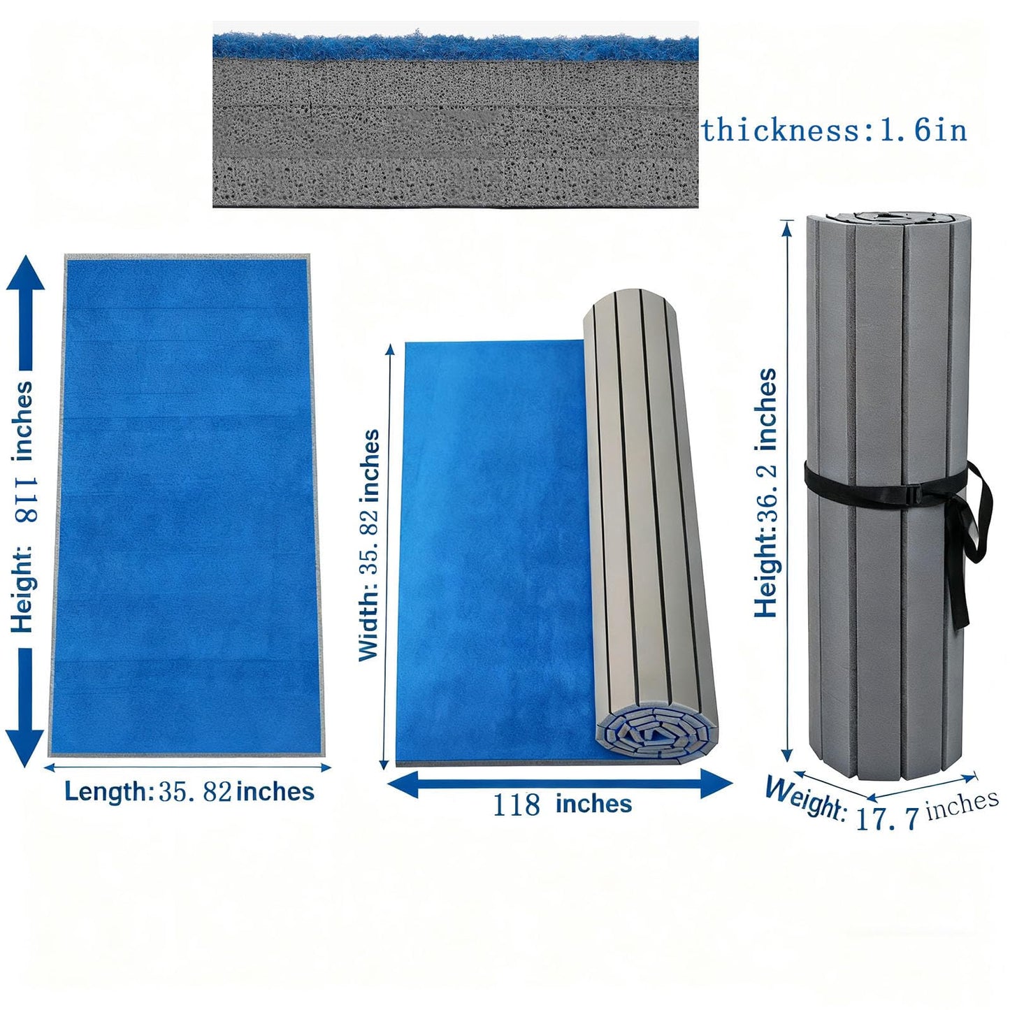 Premium Indoor Gymnastics Track Exercise Mat with Grippy Gym Carpet Top - Sturdy Foam Wrestling Mat for MMA, Cheerleading, and Fitness - Roll Out Design for Easy Setup