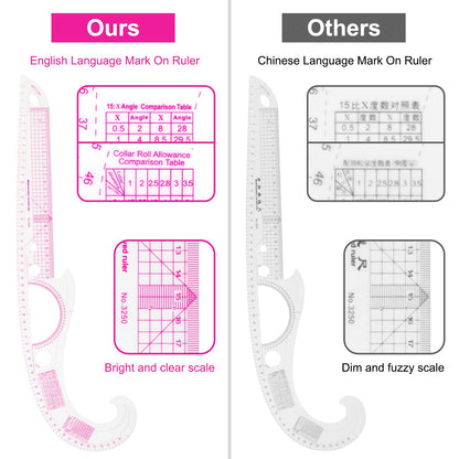 13PCS Styling Sewing French Curve Ruler Set, Dress Makers Rulers Clear Sewing Tailors Pattern Making Ruler for Fashion Design and Guides