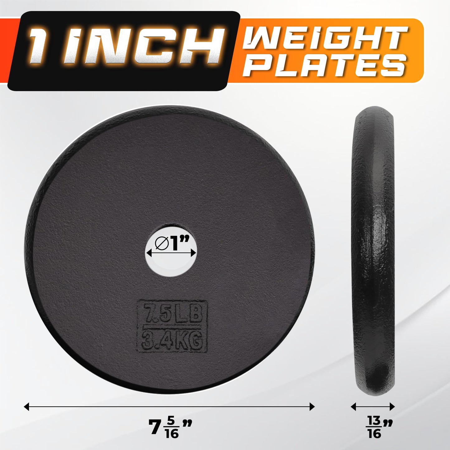 Yes4All Standard 1" Cast Iron Weight Plate - Ideal for Strength Training - Multiple Weight: 5LB to 25LB (Single & Set of 4)