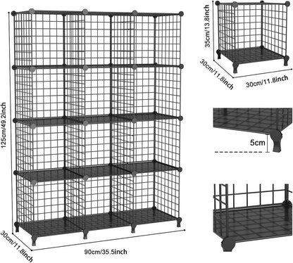 ATTJL12B 12-Cube Storage Organizer - Modular Metal Wire Shelving Unit | 11.8" L x 11.8" W x 11.8" H, Black