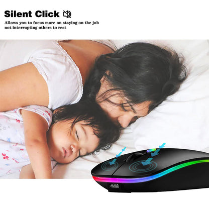 Wireless Bluetooth Mouse Rechargeable Laptop Mice with LED Lights Silent Slim Use(BT5.2 and 2.4G Portable USB Receiver)Dual Mode Computer Mouse for Laptop/iPad/Tablet/Apple/Computer/Mac(Black)