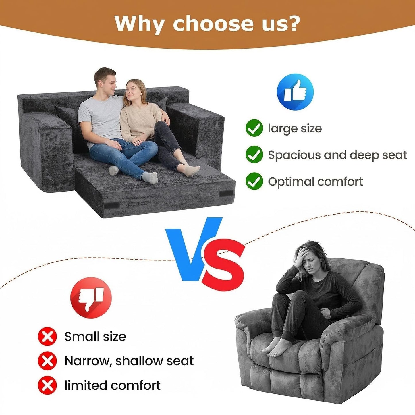 Loveseat Sofa Bed, Convertible Silky Velvet 5-in-1 Foldable Boneless Sleeper Couch, Pull Out Floor Futon Sofa with 4 Pillows, No Assembly Multi-Functional Sofa for Living Room Bedroom Small Apartment