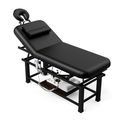 Dolonm Heating Function 30 Wide x 75 Long Heavy Duty Electric Stationary Massage Table with Backrest Adjustable and Storage Space for Treatment/Medical Spa/Facial/Beauty/Massage Bed and More - Black