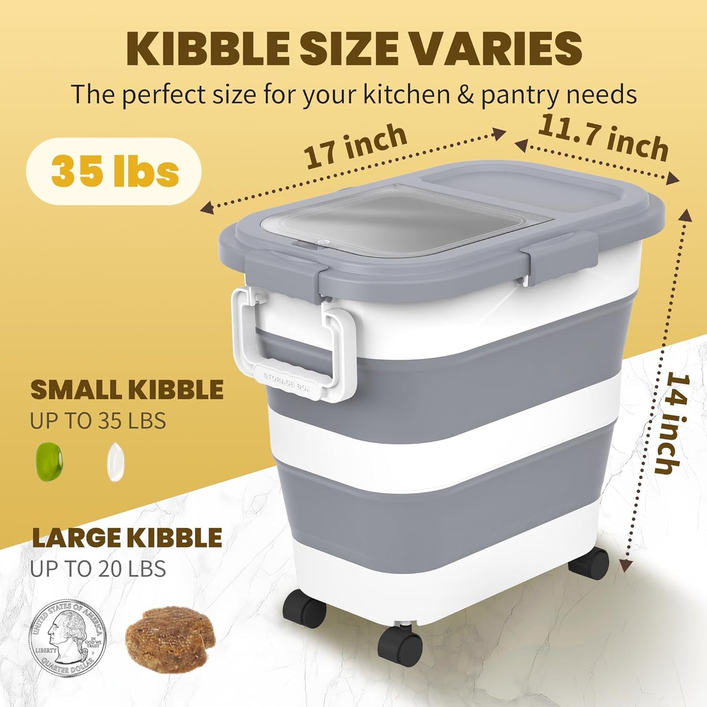 25-35Lbs HOYTAMDA Rice Container,Collapsible Airtight Food Storage Containers with Wheels,Handle,Rice Storage Container