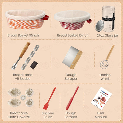 27oz 2 Sourdough Starter Kit, Banneton Bread Proofing Basket, Sourdough Bread Baking Supplies with Starter Jar