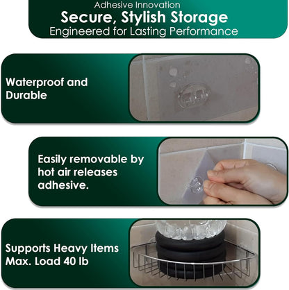 12 Pack Adhesive Hooks for Shower Caddy, Bathroom Shelf